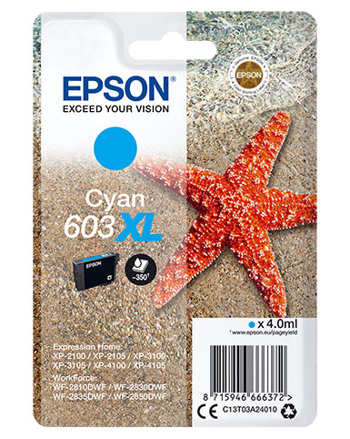 Epson 603XL - 4 ml - XL - azul cyan - original - blister - tinteiro - para Expression Home XP-2150, 2155, 3150, 3155, 4150, 4155, WorkForce WF-2820, 2840, 2845, 2870