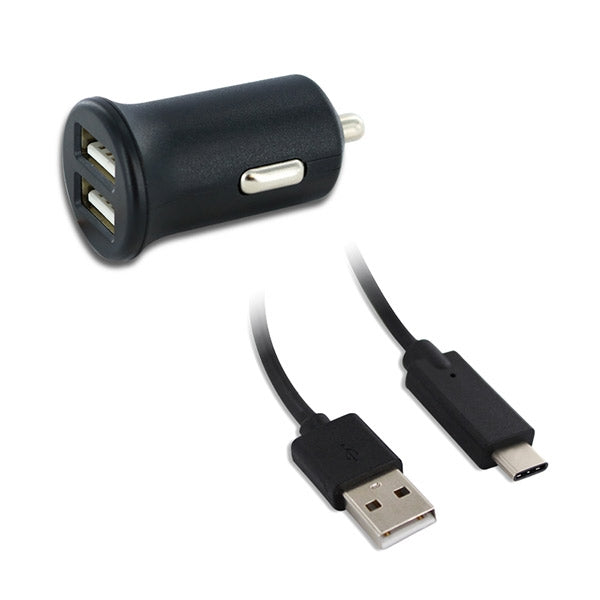 MOOOV CAR CHARGER 2XUSB 2.4A WHITE + USB CABLE / TYPE C 1M
