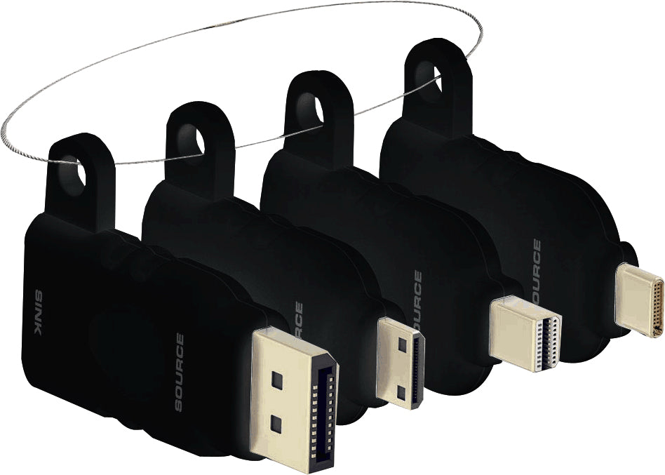 VISION Professional installation-grade multi adapter keyring - LIFETIME WARRANTY - four adapters: Mini DisplayPort to HDMI / DisplayPort to HDMI / mini HDMI to HDMI / USB-C to HDMI - 4k - mDP (M) / DP (M) / USB-C (M) / mHDMI (M) to HDMI (F) - tether