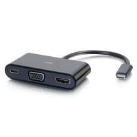 C2G USB-C to HDMI and VGA Adapter Converter with Power Delivery - Estação de engate - USB-C / Thunderbolt 3 - VGA, HDMI