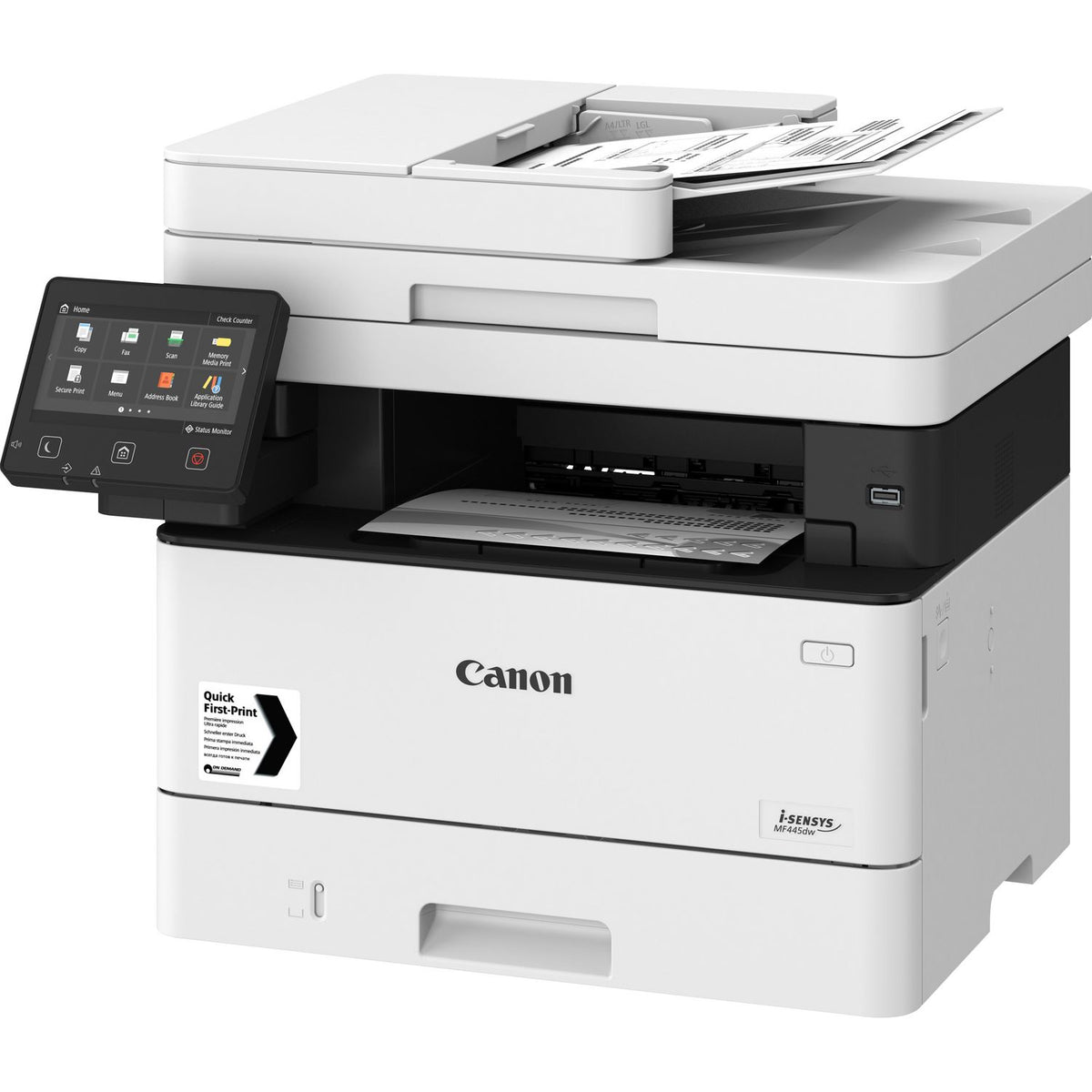 Canon i-SENSYS MF445dw - All-in-One Printer - B/W - Laser - A4 (210 x 297 mm), Legal (216 x 356 mm) (original) - A4/Legal (media) - up to 38 ppm (copy) - up to 38 ppm (print) - 350 sheets - 33.6 Kbps - USB 2.0, Gigabit LAN, Wi-Fi(n), host USB