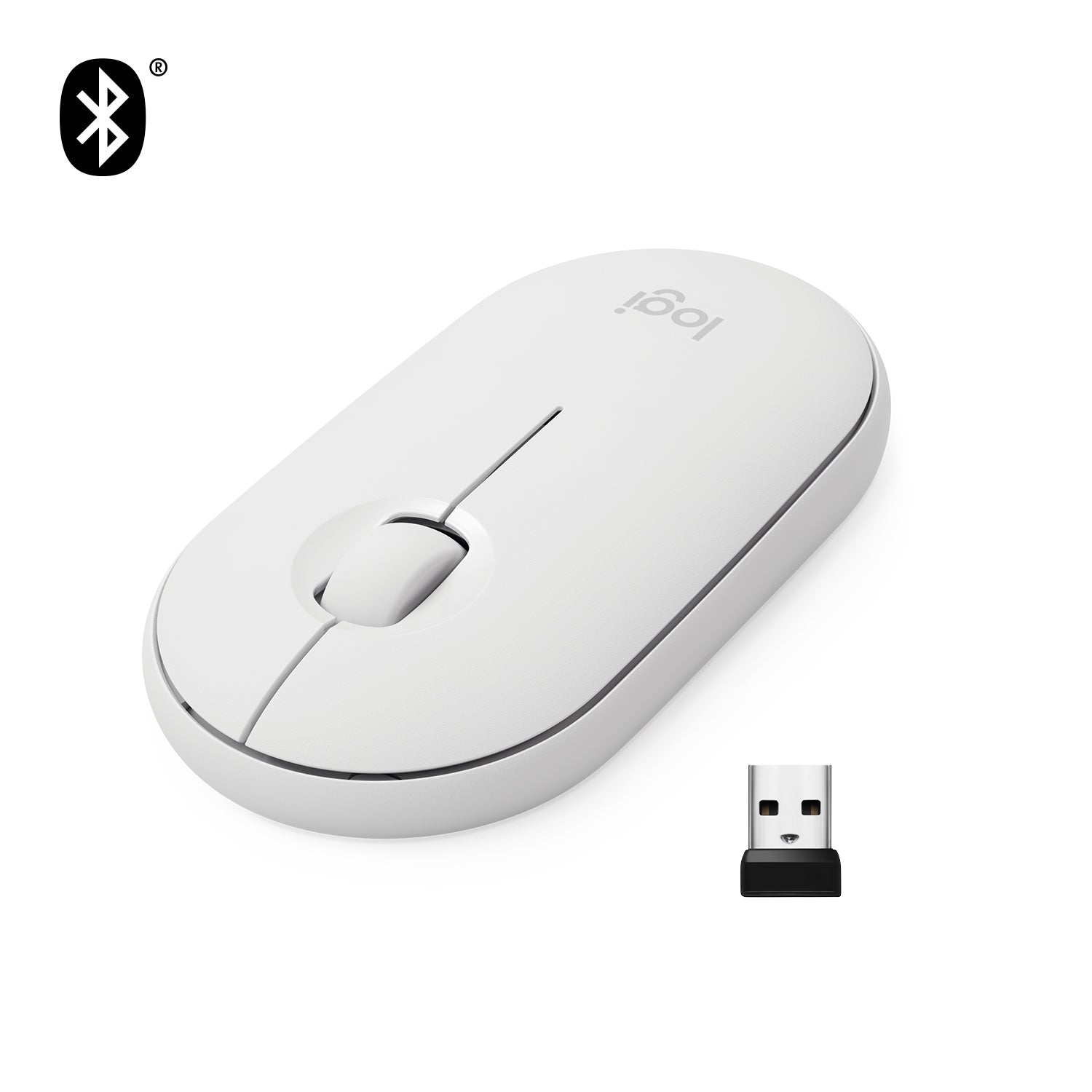 Logitech Pebble M350 - Rato - óptico - 3 botões - sem fios - Bluetooth, 2.4 GHz - receptor sem fio USB - branco sujo