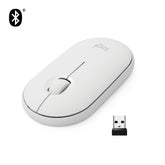 Logitech Pebble M350 - Mouse - optical - 3 buttons - wireless - Bluetooth, 2.4 GHz - USB wireless receiver - off-white