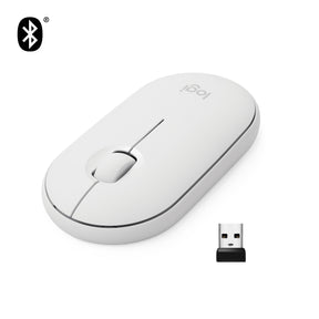 Logitech Pebble M350 - Ratón - óptico - 3 botones - inalámbrico - Bluetooth, 2,4 GHz - Receptor inalámbrico USB - blanquecino