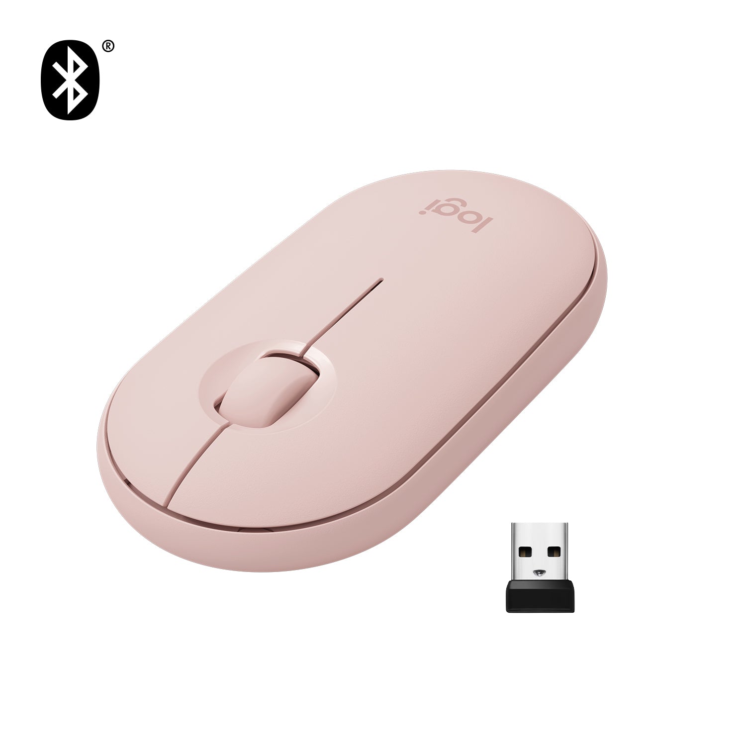 Logitech Pebble M350 - Mouse - optical - 3 buttons - wireless - Bluetooth, 2.4 GHz - USB wireless receiver - pink