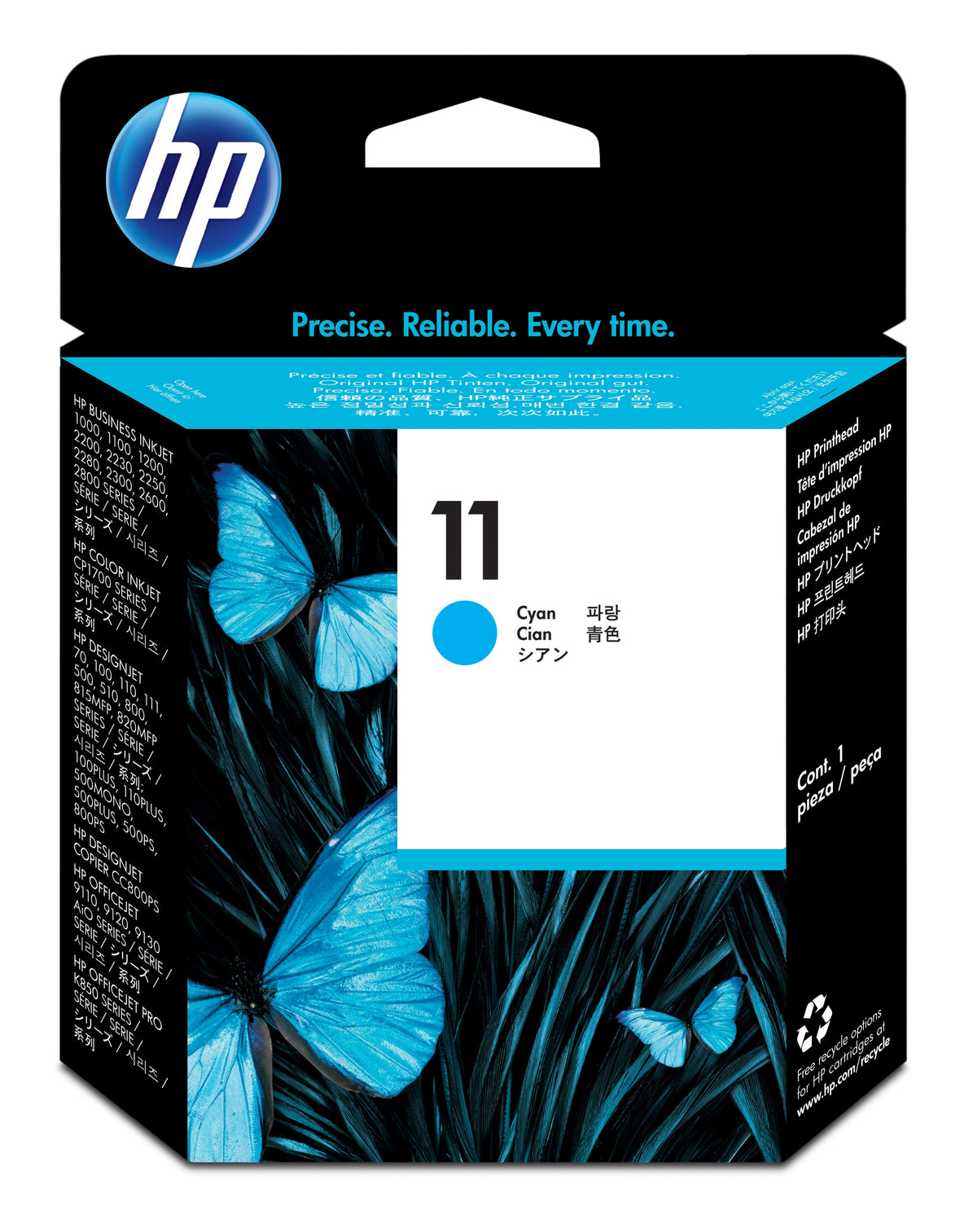 HP 11 - Azul cyan - cabeçote de impressora - para Business Inkjet 1000, 1200, 2800, DesignJet 11X, 500, 510, 70, 820, Officejet Pro K850