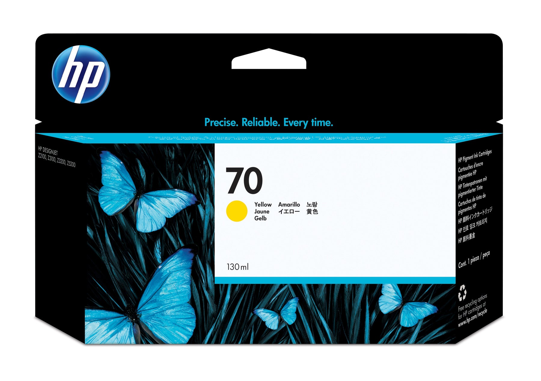 HP 70 - 130 ml - yellow - original - DesignJet - ink cartridge - for DesignJet SD Pro MFP, Z2100, Z3100, Z3100ps, Z3200, Z3200ps, Z5200, Z5400