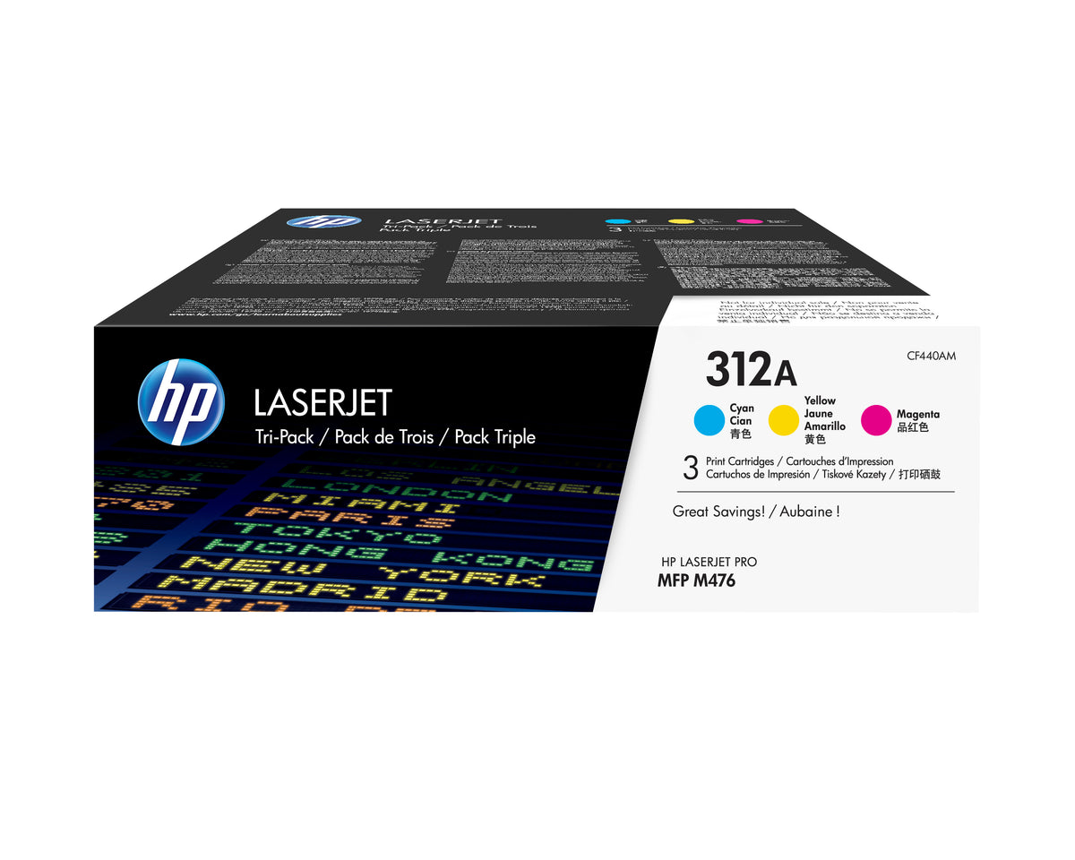 HP 312A - Paquete de 3 - Amarillo, Cian, Magenta - Genuino - LaserJet - Cartucho de tóner (CF440AM) - para Color LaserJet Pro MFP M476dn, MFP M476dw, MFP M476nw