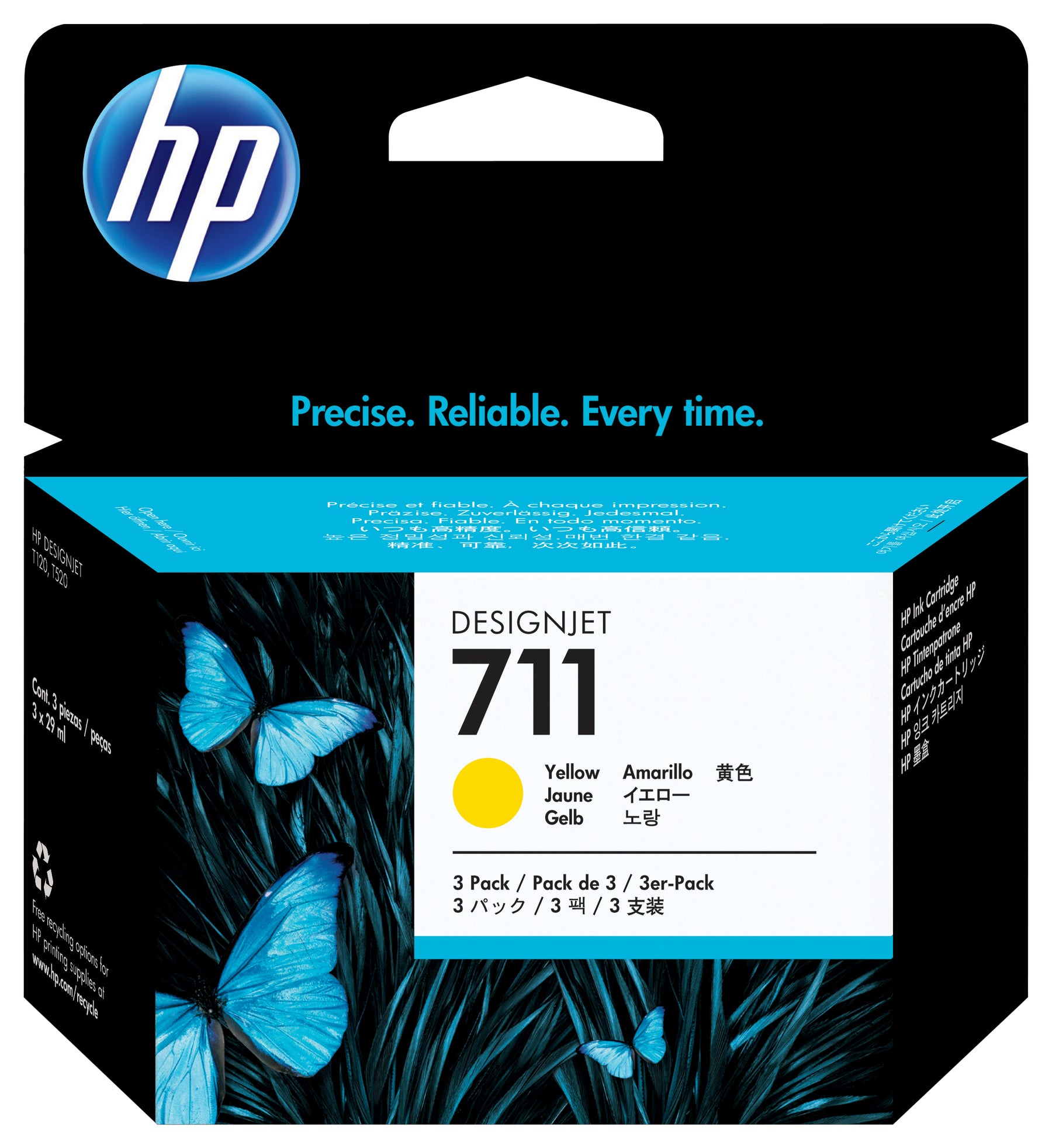 HP 711 - Pack de 3 - 29 ml - amarelo - original - DesignJet - tinteiro - para DesignJet T100, T120, T120 ePrinter, T125, T130, T520, T520 ePrinter, T525, T530