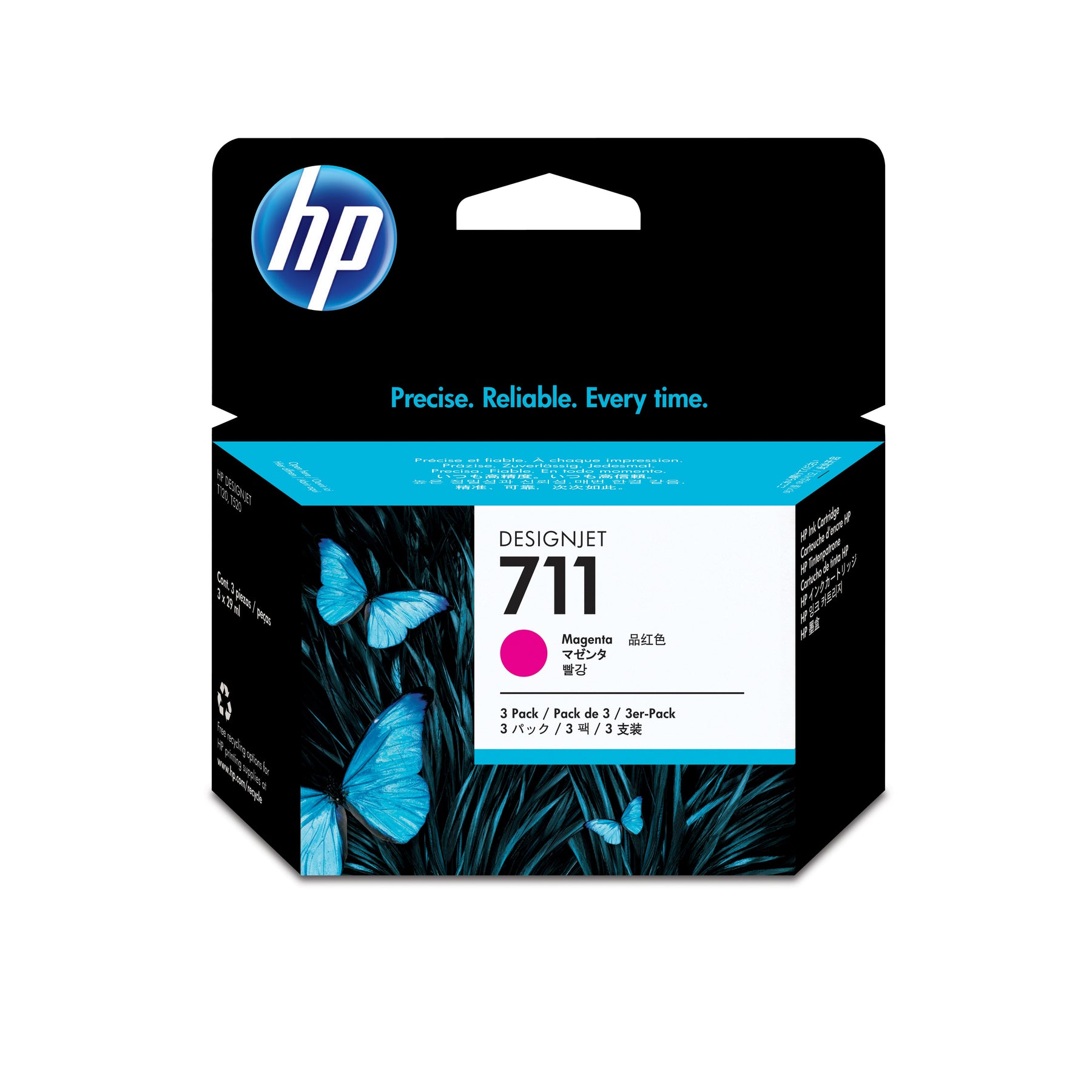 HP 711 - Paquete de 3 - 29 ml - Magenta - Original - DesignJet - Cartucho de tinta - para DesignJet T100, T120, T120 ePrinter, T125, T130, T520, T520 ePrinter, T525, T530