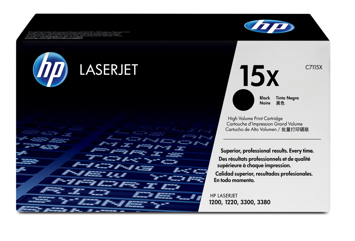 HP 15X - High Yield - Black - Genuine - LaserJet - Toner Cartridge (C7115X) - for LaserJet 1000, 1005, 1200, 1220, 3300, 3310, 3320, 3330, 3380