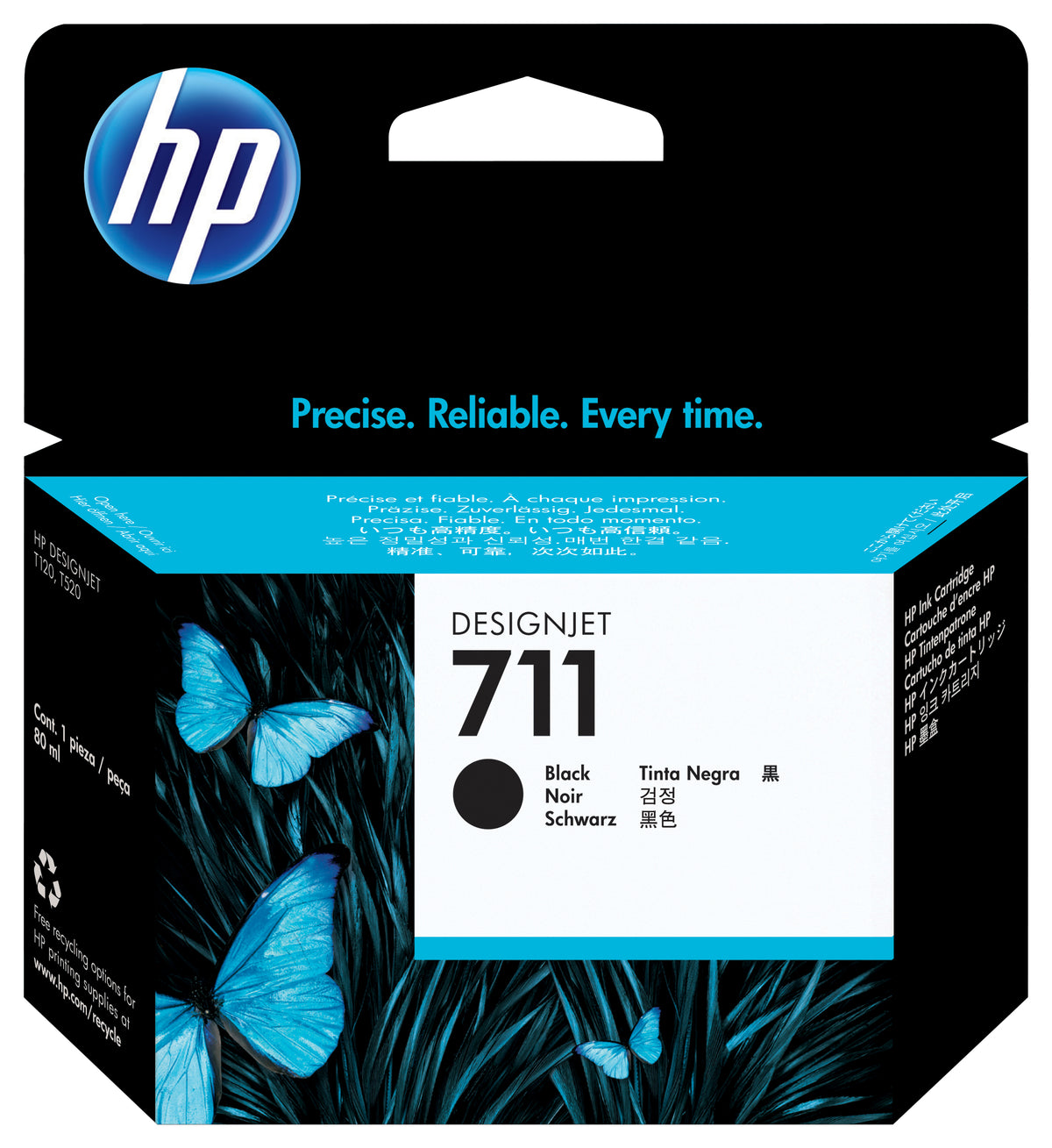 HP 711 - 80 ml - negro - original - cartucho de tinta - para DesignJet T100, T120, T120 ePrinter, T125, T130, T520, T520 ePrinter, T525, T530