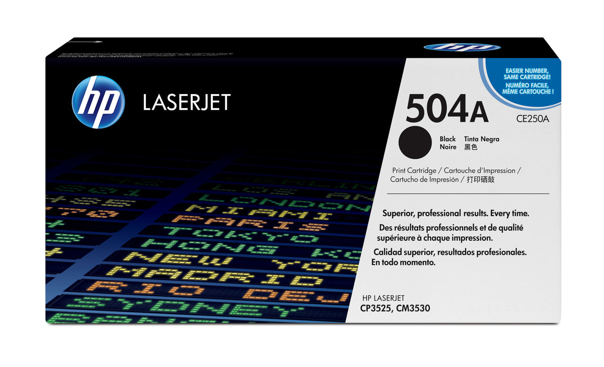 HP 504A - Black - Original - LaserJet - Toner Cartridge (CE250A) - for Color LaserJet CM3530, CM3530fs, CP3525, CP3525dn, CP3525n, CP3525x, CP3527, CP3529