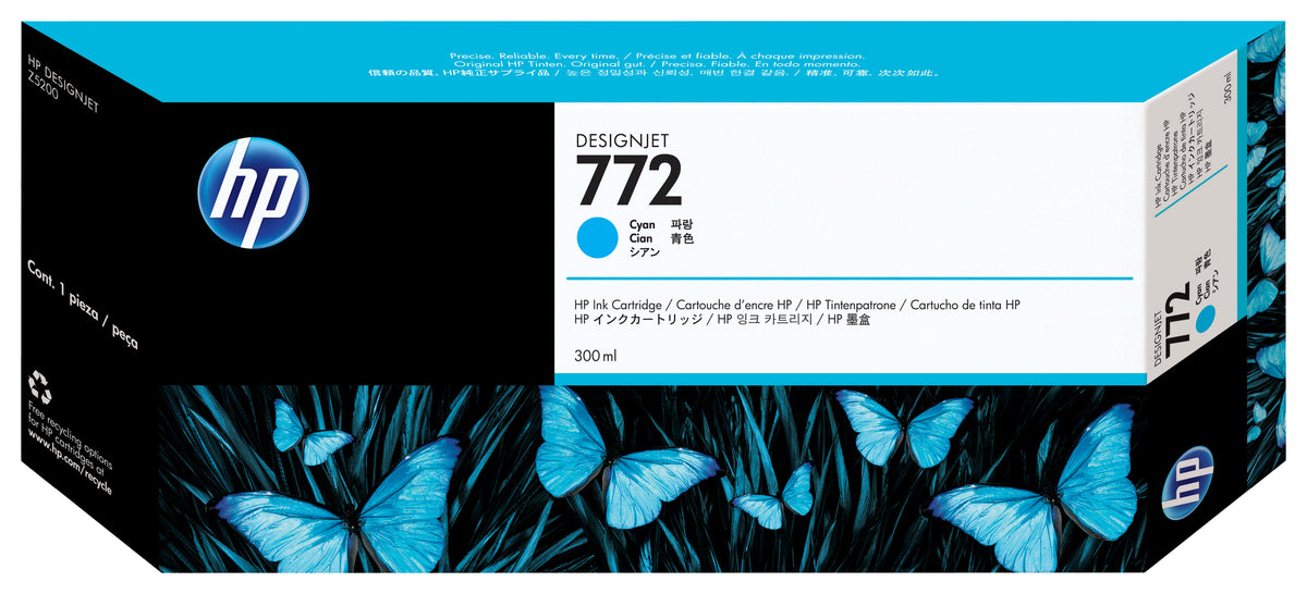 HP 772 - 300 ml - azul cian - original - DesignJet - cartucho de tinta - para DesignJet HD Pro MFP, SD Pro MFP, Z5200 PostScript, Z5400 PostScript ePrinter