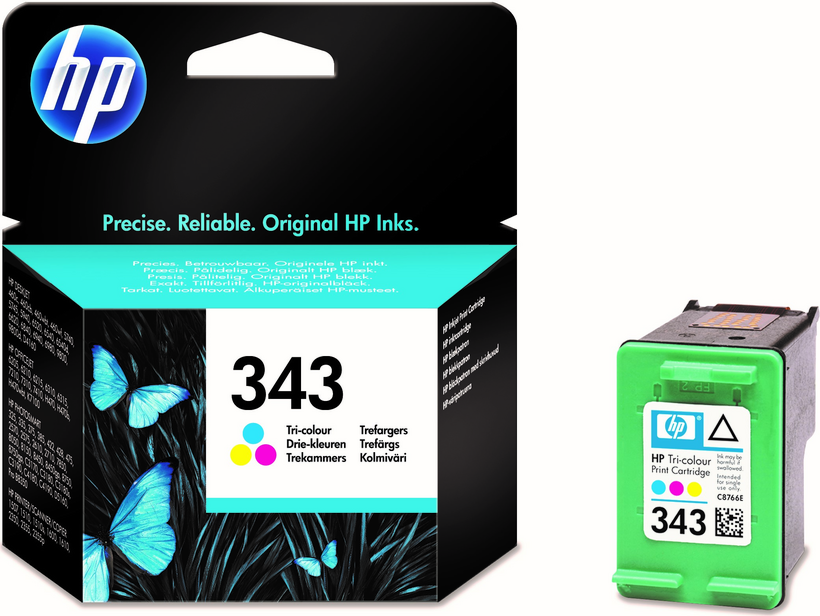 HP 343 - Color (cian, magenta, amarillo) - original - cartucho de tinta - para Officejet 100, 150, 63XX, H470, K7103, Photosmart 25XX, 26XX, 375, 42X, C4193, C4194