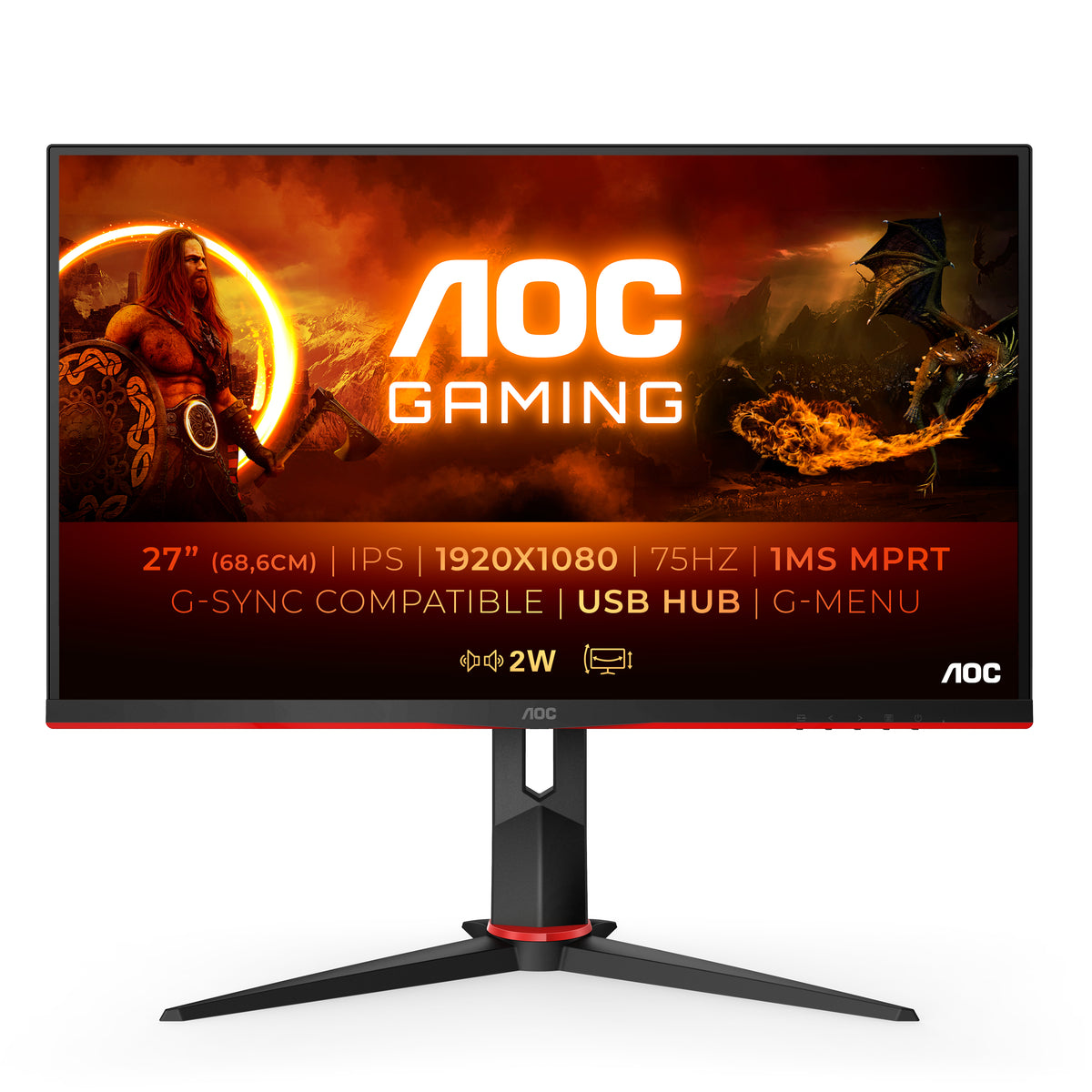 AOC MONITOR IPS 27 FHD 1MS 75HZ VGA HDMI DP USB COLUNAS HAS PIVOT 27G2U5/BK