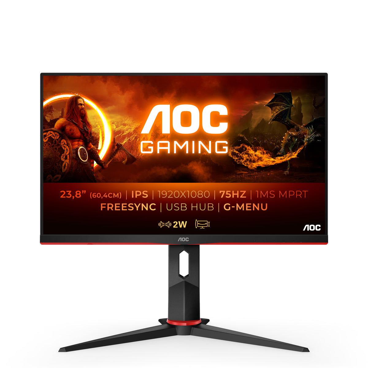 AOC MONITOR 24 (23.8) FHD 1MS 75HZ VGA HDMI DP USB GAMING SPEAKERS 24G2U5/BK