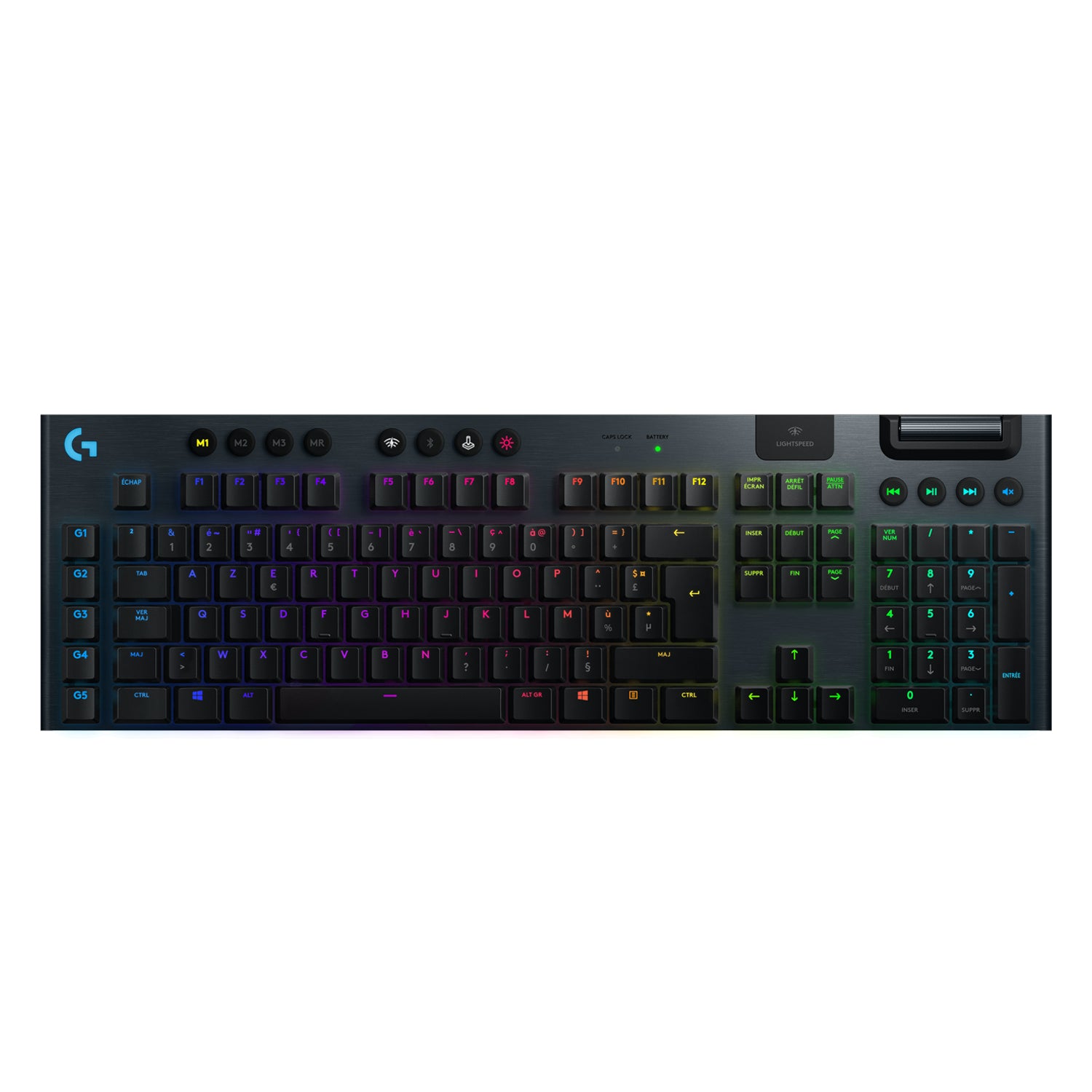 Logitech Gaming G915 - Teclado - luz traseira - USB, Bluetooth, LIGHTSPEED - AZERTY - Francês - interruptor: GL Clicky - preto