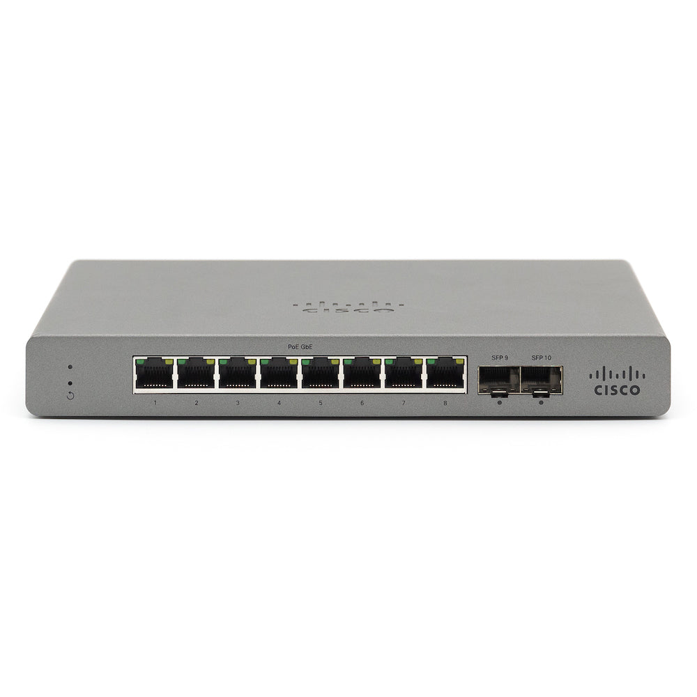 Cisco Meraki Go GS110-8P - Interruptor - Administrado - 8 x 10/100/1000 (PoE+) + 2 x SFP (mini-GBIC) (uplink) - desktop, montável na parede - PoE+ (67 W)