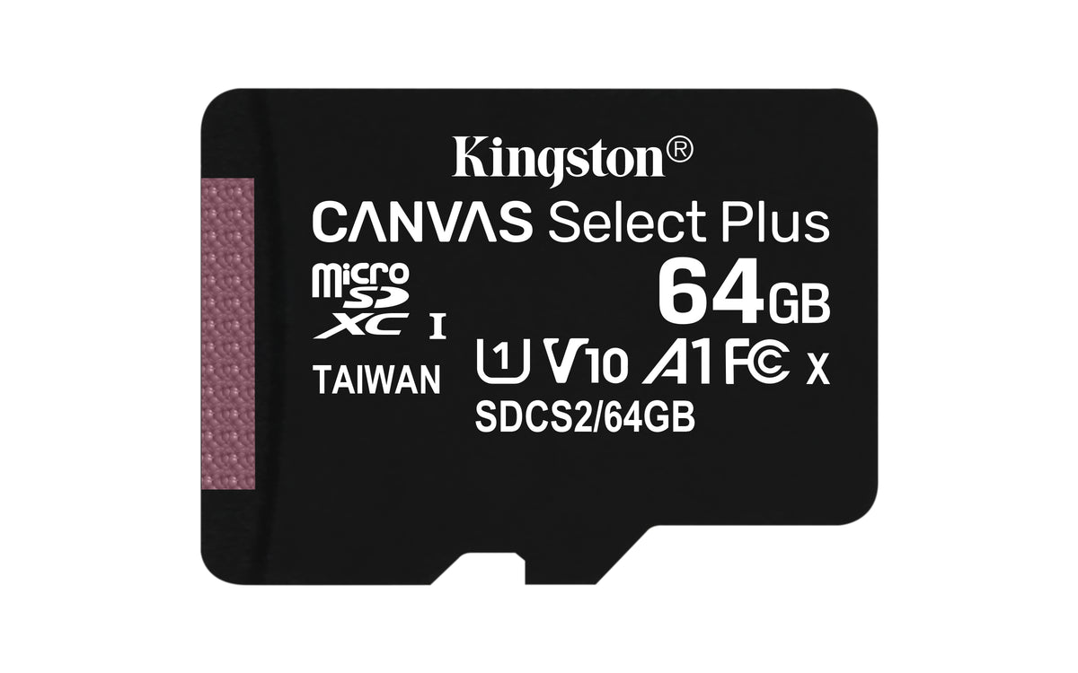 Kingston Canvas Select Plus - Tarjeta de memoria flash (adaptador microSDXC a SD incluido) - 64 GB - A1 / Video Class V10 / UHS Class 1 / Class10 - microSDXC UHS-I