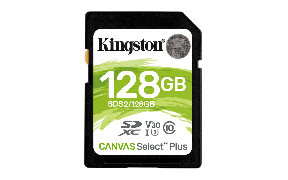 Kingston Canvas Select Plus - Flash memory card - 128 GB - Video Class V30 / UHS-I U3 / Class10 - SDXC UHS-I