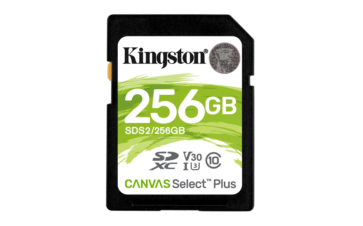 Kingston Canvas Select Plus - Flash memory card - 256 GB - Video Class V30 / UHS-I U3 / Class10 - SDXC UHS-I