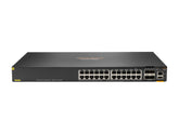 HPE Aruba 6300F - Conmutador - L3 - Administrado - 24 x 10/100/1000 (PoE+) + 4 x 50 Gigabit Ethernet SFP56 - flujo de aire de adelante hacia atrás - montaje en riel - PoE+ - Cumple con TAA