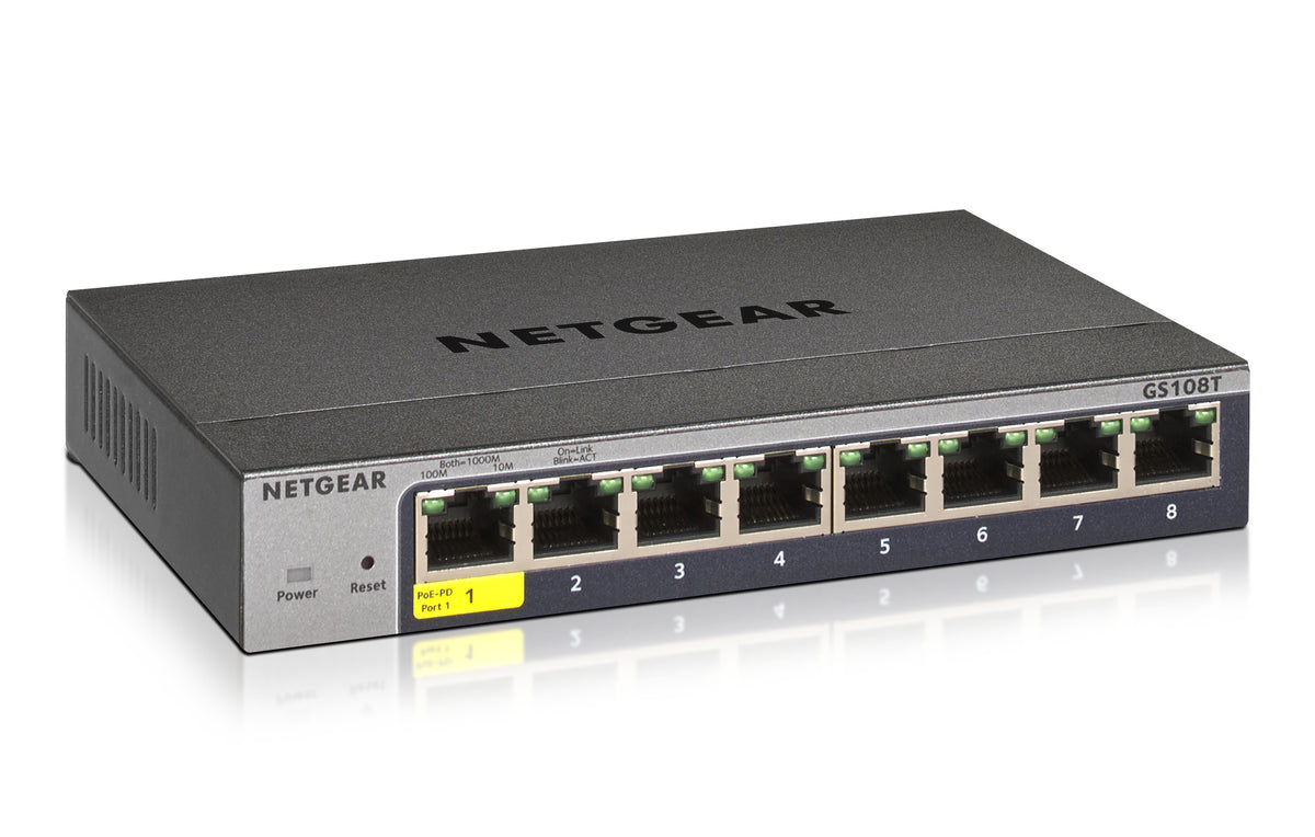 NETGEAR Smart GS108Tv3 - Switch - Smart - 8 x 10/100/1000 - escritorio, montaje en pared - Alimentación CC