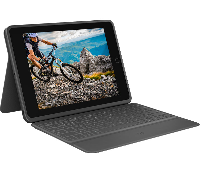 Logitech Rugged Folio - Keyboard and folio folder - Apple Smart connector - QWERTY - Spanish - for Apple 10.2-inch iPad (7th generation, 8th generation)