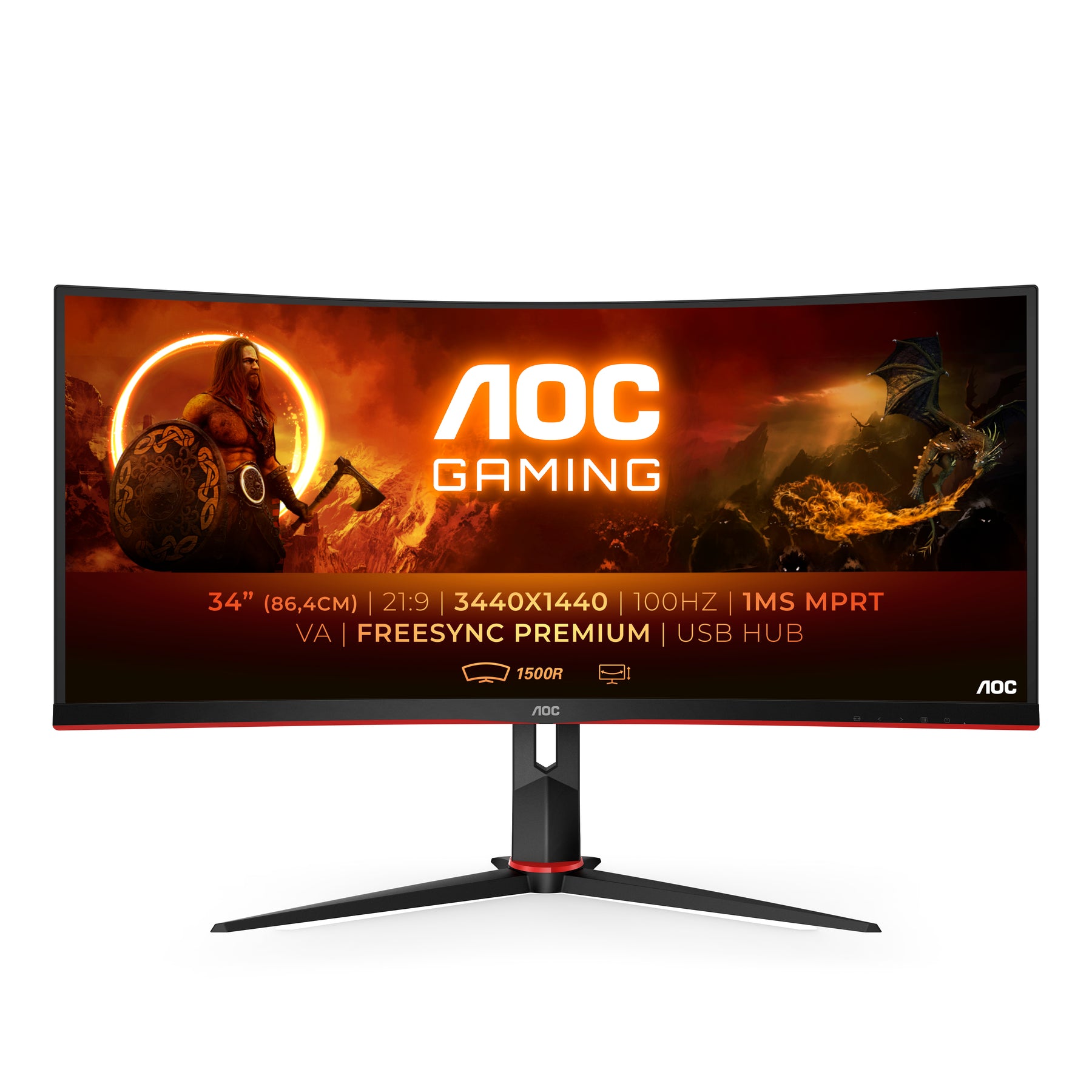 AOC MONITOR VA 34 21:9 CURVED QHD 1MS 100HZ HDMI DP USB HAS GAMING CU34G2/BK