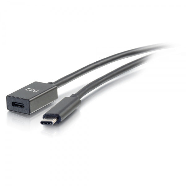 C2G 1ft USB-C to C 3.1 (Gen 1) Male to Female Extension Cable (5Gbps) - Cabo extensor USB - USB-C (M) para USB-C (F) - USB 3.1 Gen 1 / Thunderbolt 3 - 3 A - 30 cm - moldado - preto