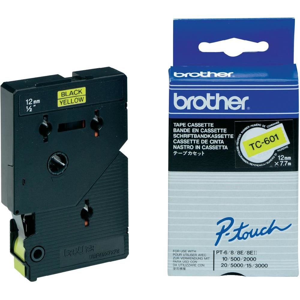 Brother - Negro, Amarillo - Rollo (1,2 cm x 8 m) 1 Cassette(s) de cinta laminada - Para P-Touch PT-2000, PT-3000, PT-500, PT-5000, PT-8E