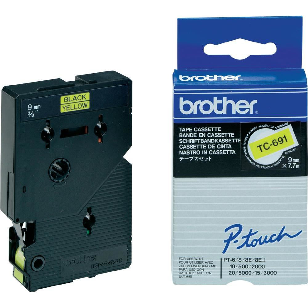 Brother - Negro, Amarillo - Rollo (0,9 cm x 8 m) 1 Casete(s) de cinta laminada - para P-Touch PT-2000, PT-3000, PT-500, PT-5000, PT-8E