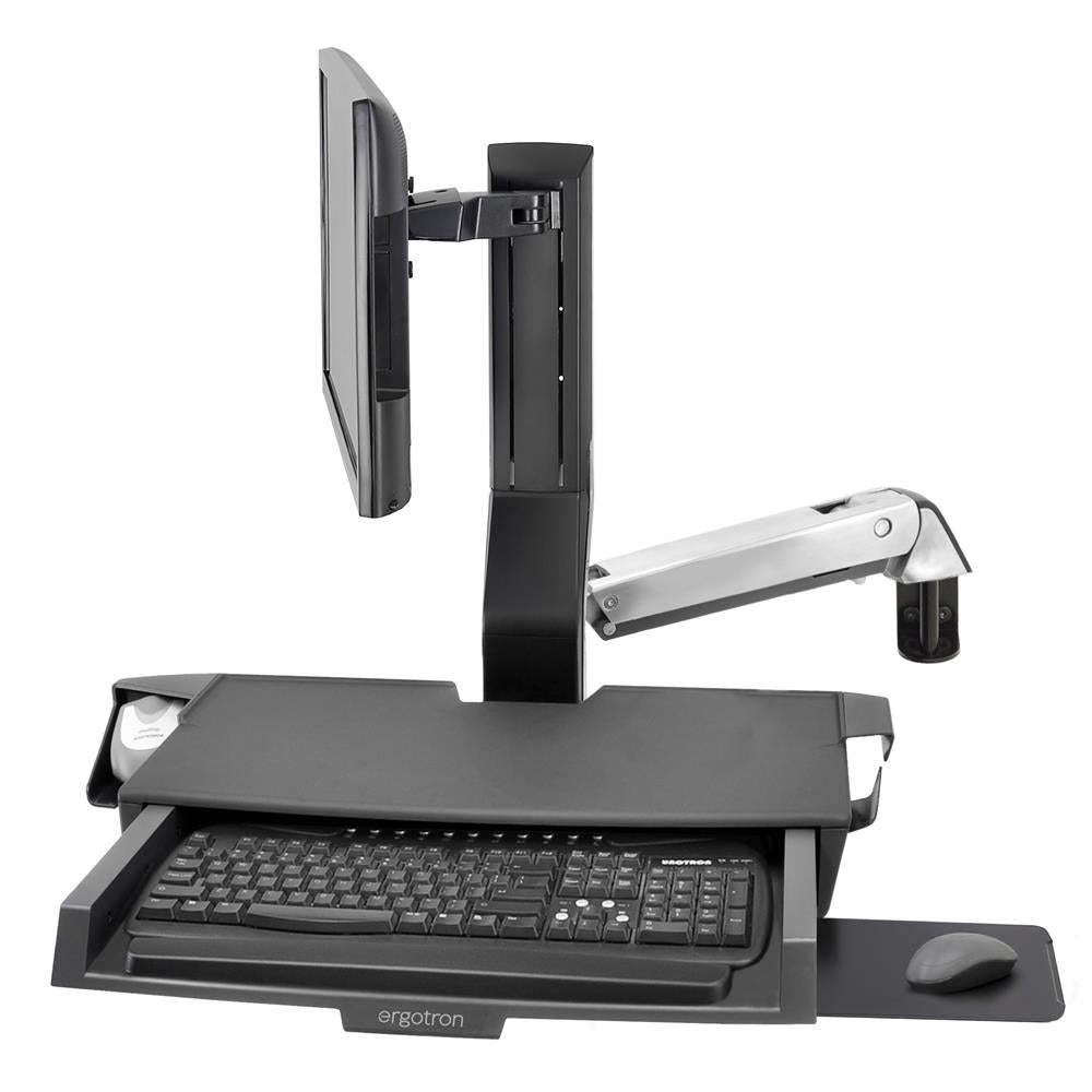 Ergotron StyleView Sit-Stand Combo Arm - Mounting Kit (Wrist Rest, Wall Mount Bracket, Display Mount, Rail Mount Bracket Kit, Sliding Mouse Tray, Combo Arm, Work Surface with Cradle Tray)