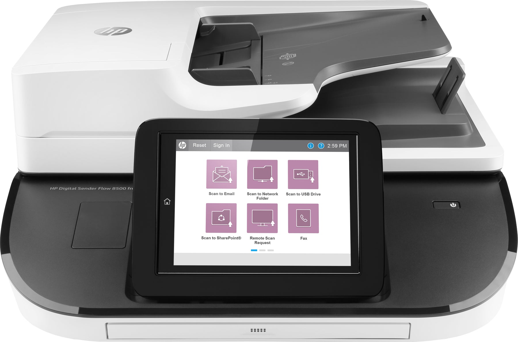 HP Digital Sender Flow 8500fn2 - Escaneador de documento - cama plana: CCD/ADF: CIS - Duplex - 216 x 864 mm - 600 ppp x 600 ppp - até 92 ppm (mono) / até 92 ppm (cor) - ADF (150 folhas) - até 10000 varreduras por dia - USB 2.0, Gigabit LAN, USB 2.0 (