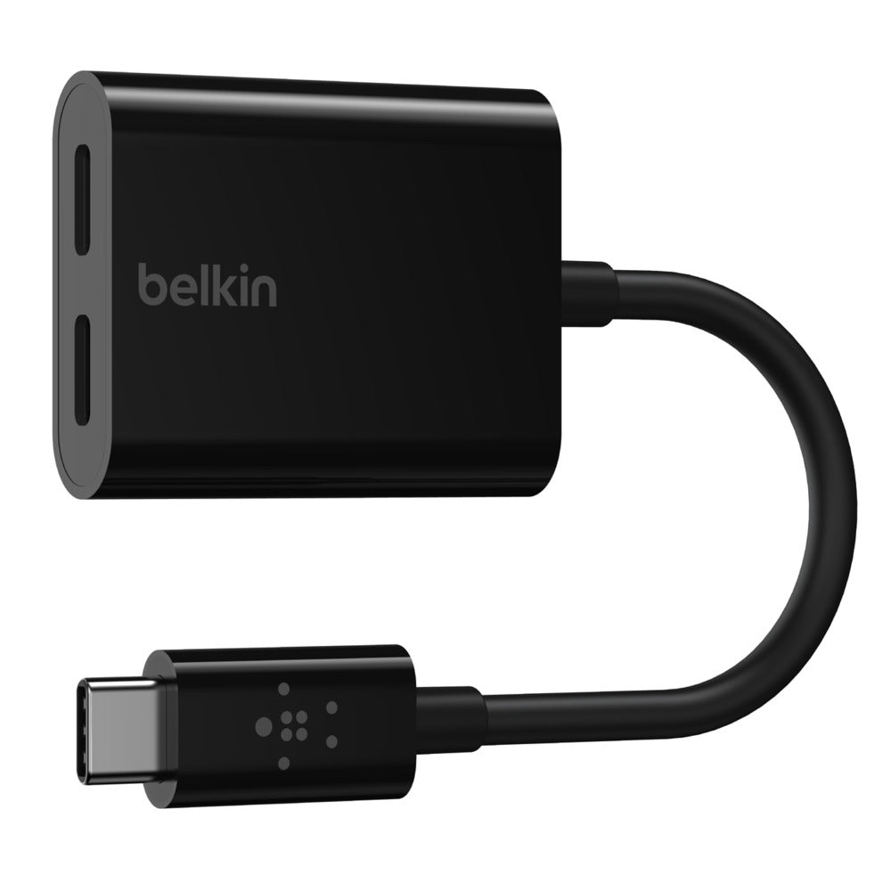 Belkin Connect Audio + Charge - Adaptador de auricular / carregador USB-C para USB-C - USB-C macho para USB-C fêmea - 14 m - preto - USB Power Delivery (60W)