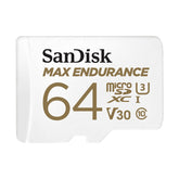 SanDisk Max Endurance - Tarjeta de memoria flash (adaptador microSDXC a SD incluido) - 64 GB - Video Class V30 / UHS-I U3 / Class10 - microSDXC UHS-I