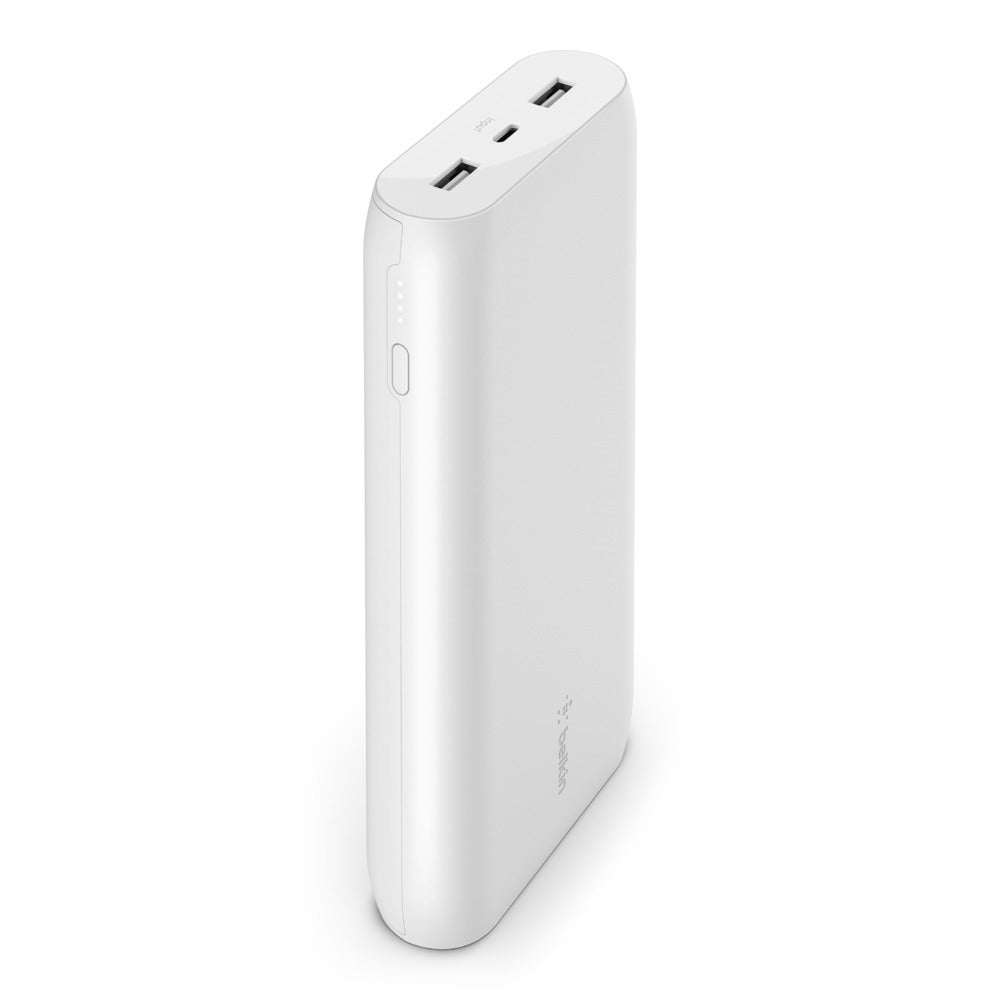 Belkin BOOST CHARGE - Cargador Portátil - 20000 mAh - 3 Conectores de Salida (USB, USB-C) - En Cable: USB, USB-C - Blanco