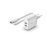 Belkin BOOST CHARGE - Power Adapter - 24 Watt - 2 Output Connectors (USB) - White - for Apple iPad/iPhone/iPod (Lightning)