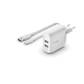 Cargador de pared doble USB-A con 1 M de PVC de CA de 24 W