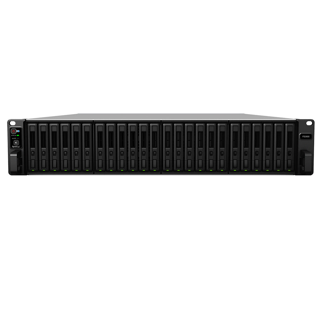 Synology FlashStation FS3600 - Servidor NAS - 24 baias - montável em bastidor - RAID (expansão de disco rígido) 0, 1, 5, 6, 10, JBOD, RAID F1 - RAM 16 GB - Gigabit Ethernet / 10 Gigabit Ethernet - iSCSI assistência - 2U