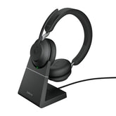 Jabra Evolve2 65 UC Stereo - Auscultadores - no ouvido - bluetooth - sem fios - USB-C - isolamento de ruído - preto - com suporte de carregamento