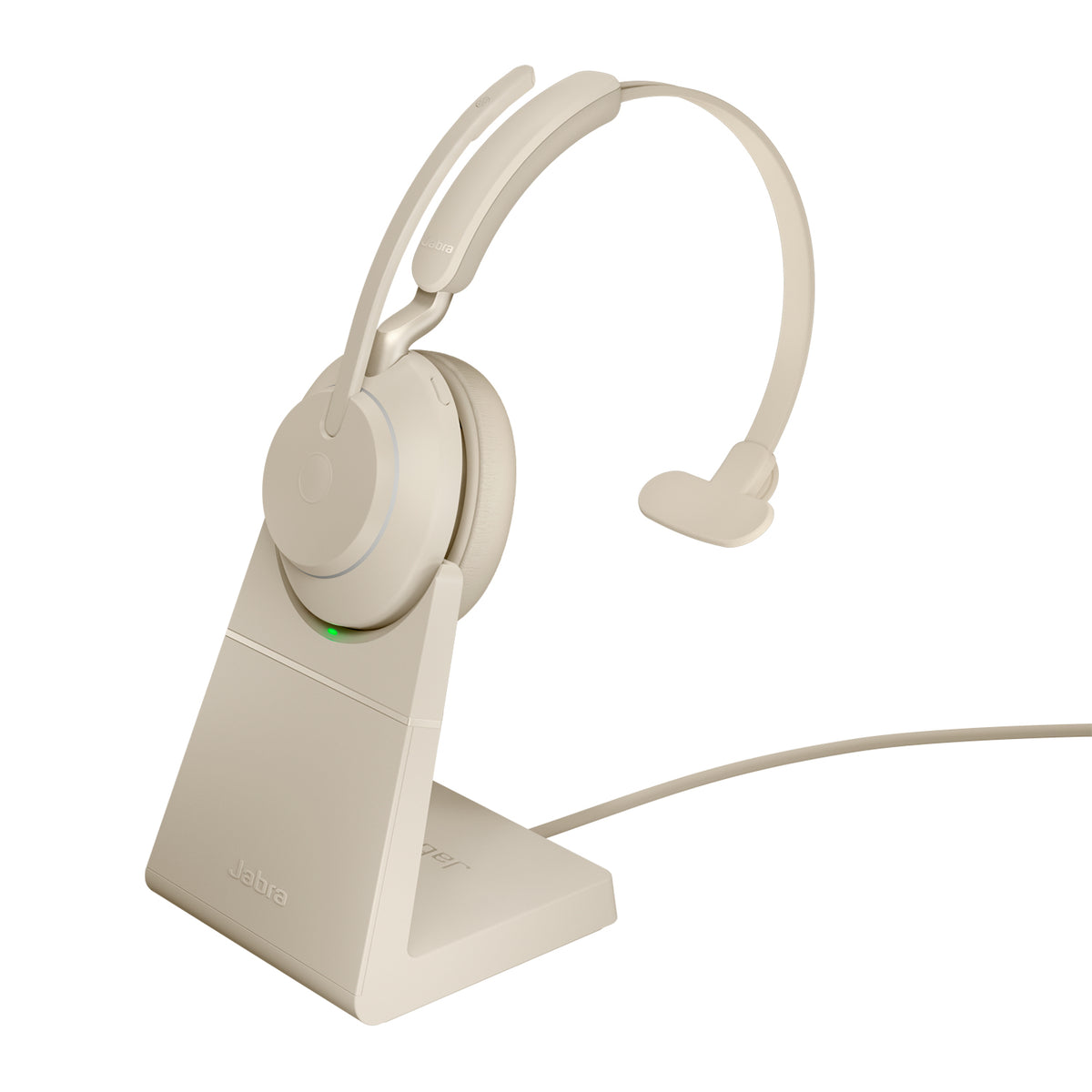 Jabra Evolve2 65 UC Mono - Headphones - in ear - convertible - bluetooth - wireless - USB-A - noise isolation - beige - with charging stand