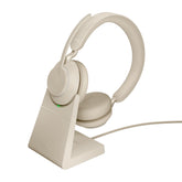 Jabra Evolve2 65 UC Stereo - Headphones - on ear - bluetooth - wireless - USB-A - noise isolation - beige - with charging stand