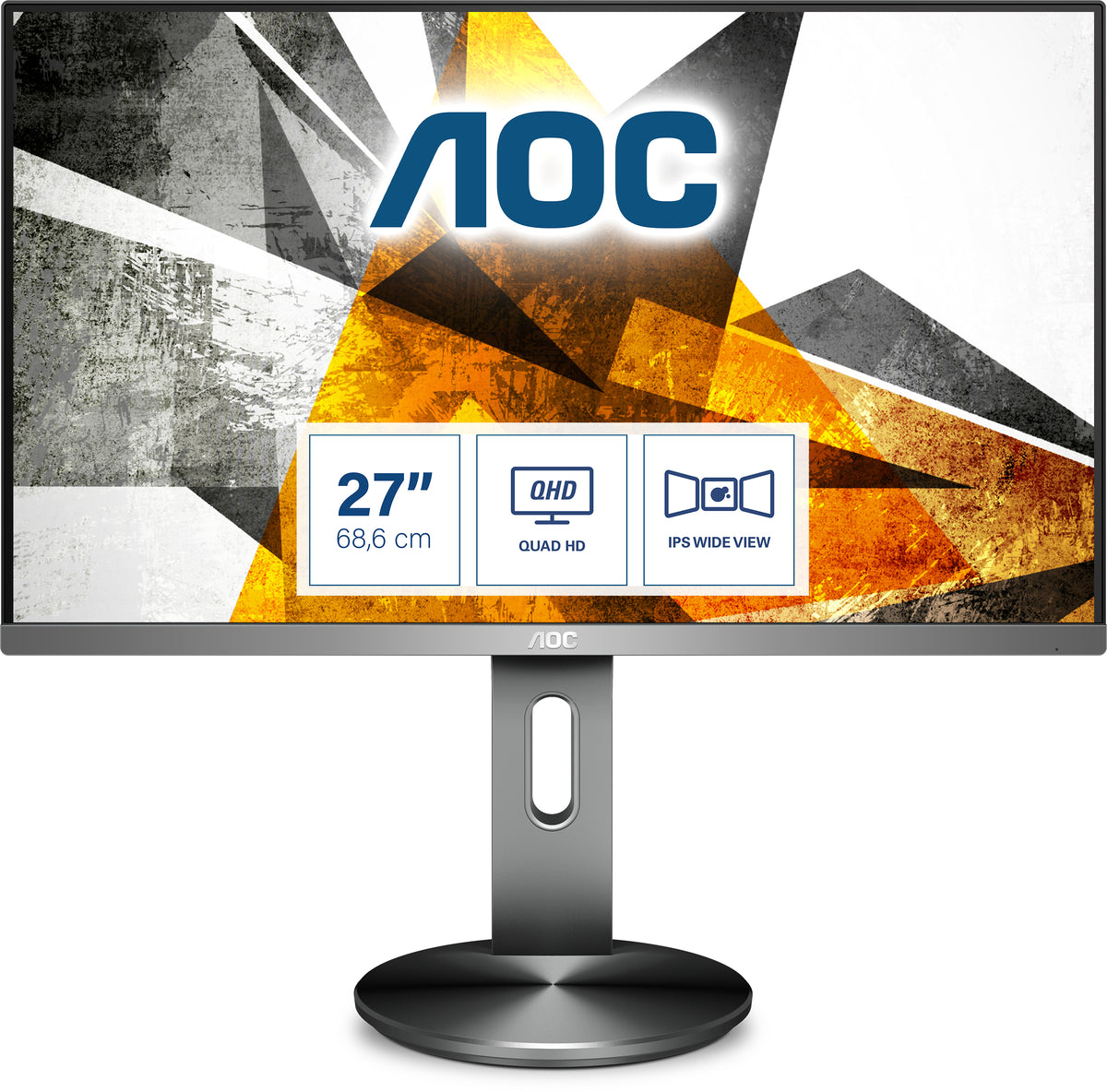 AOC Q2790PQE - LED Monitor - 27" - 2560 x 1440 QHD @ 60 Hz - IPS - 350 cd/m² - 1000:1 - 4 ms - 2xHDMI, VGA, DisplayPort - headphones - titanium gray