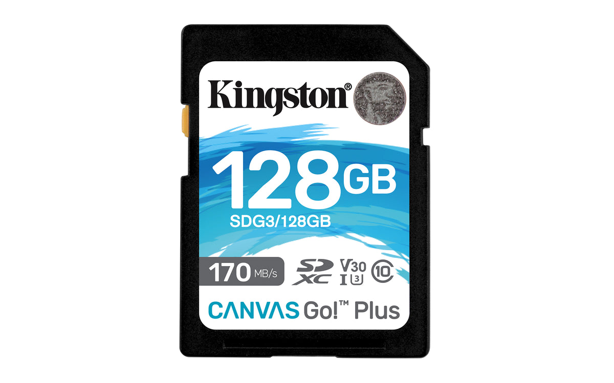 Kingston Canvas Go! Plus - Cartão de memória flash - 128 GB - Video Class V30 / UHS-I U3 / Class10 - SDXC UHS-I