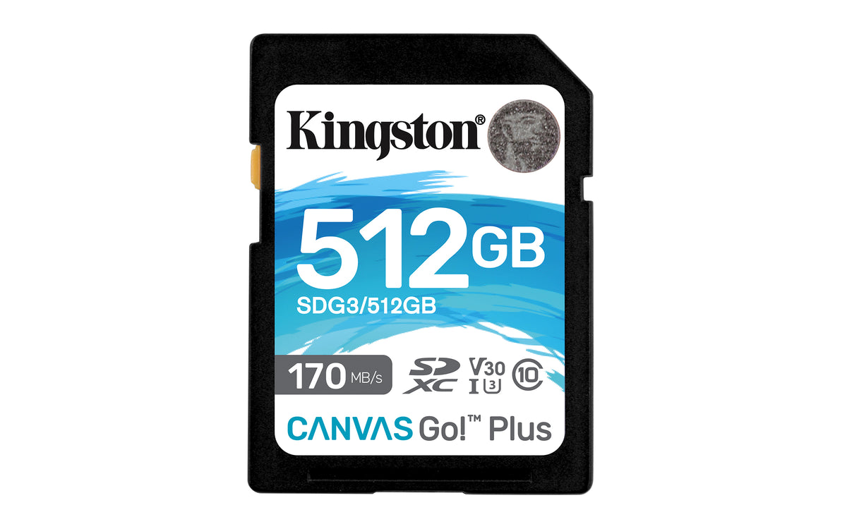 Kingston Canvas Go! Plus - Flash memory card - 512 GB - Video Class V30 / UHS-I U3 / Class10 - SDXC UHS-I