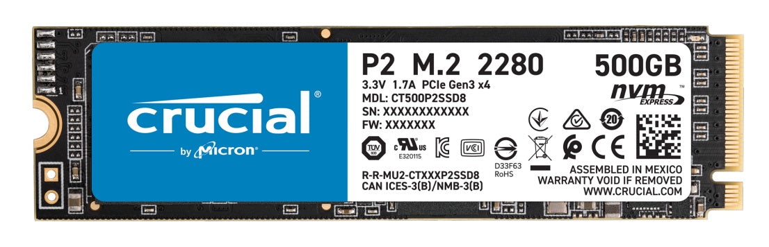 Crucial P2 - SSD - 500 GB - internal - M.2 2280 - PCIe 3.0 x4 (NVMe)