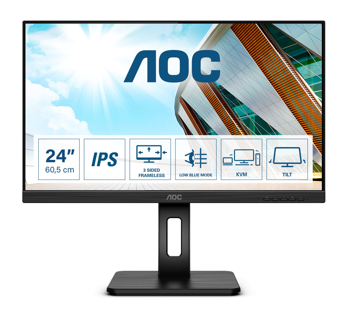 AOC 24P2C - LED display - 24" (23.8" viewable) - 1920 x 1080 Full HD (1080p) @ 75 Hz - IPS - 250 cd/m² - 1000:1 - 4 ms - HDMI, DisplayPort, USB-C - speakers - black