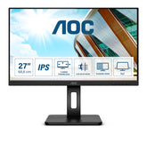 AOC Q27P2Q - Monitor LED - 27" - 2560 x 1440 QHD @ 75 Hz - IPS - 300 cd/m² - 1000:1 - 4 ms - HDMI, VGA, DisplayPort - altifalantes - preto